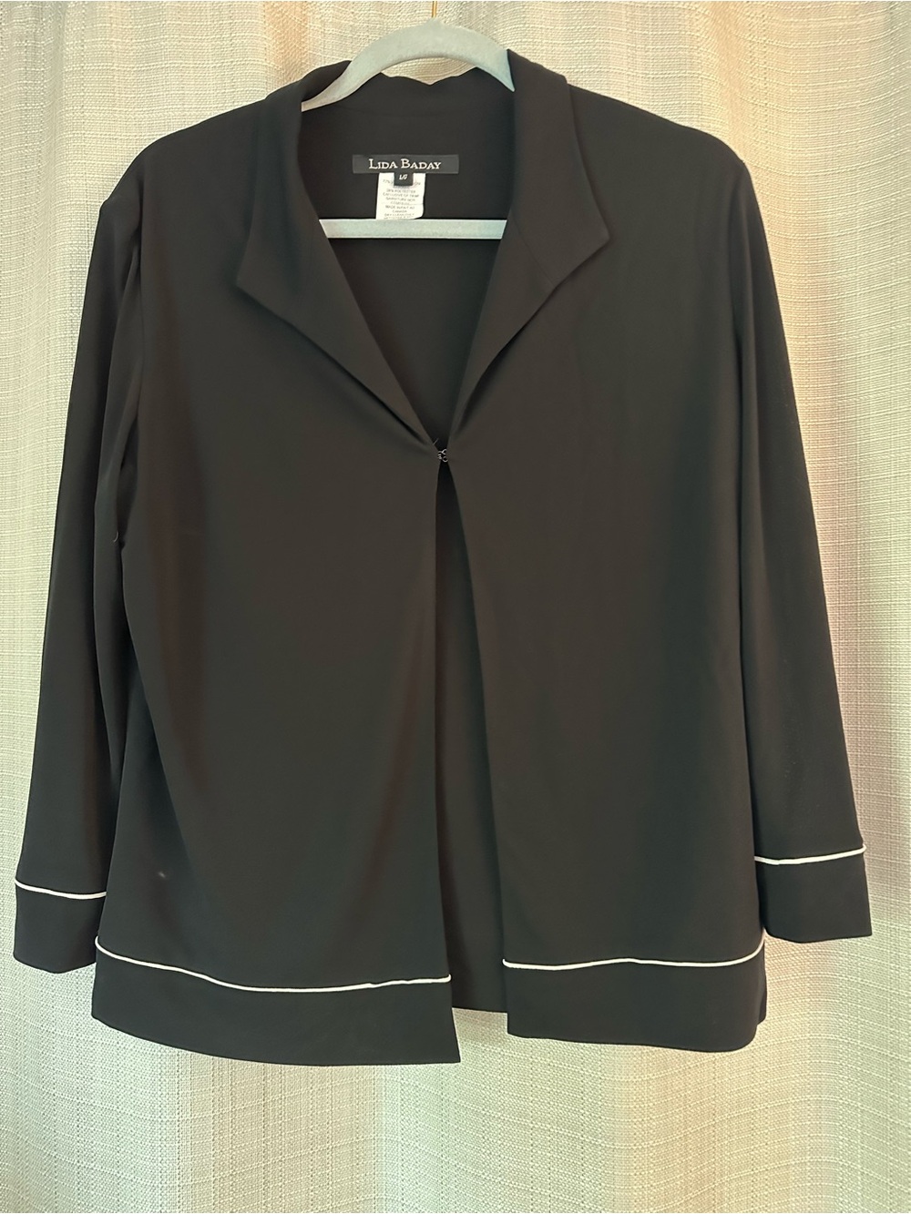 Lida Baday Black Open-Front very light sweater Blazer with White Piping Large